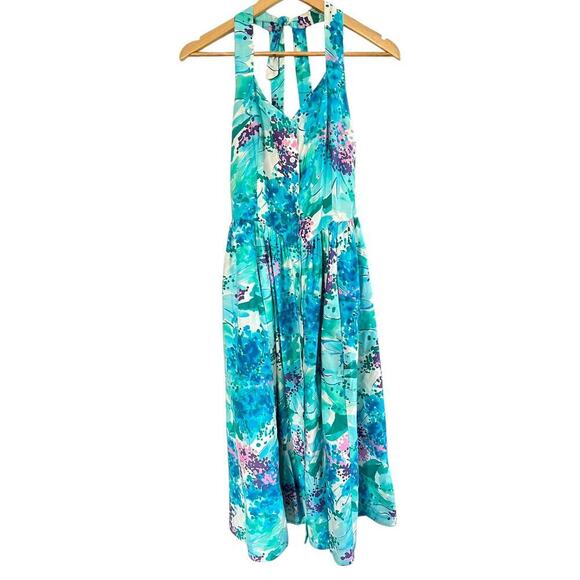 Vintage Malia Honolulu Floral Midi Bustier Hawaiian Maxi Dress 100% Sz 4 Halter - Picture 1 of 9